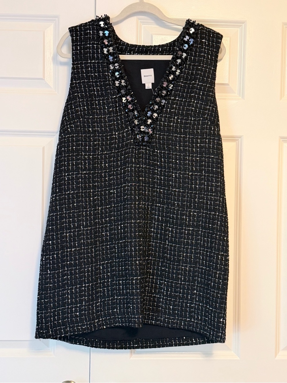 Maeve Black Tweed Mini Dress with Sequin Trim